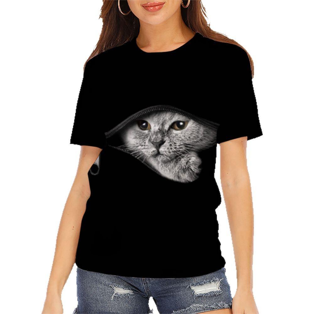 

Летний топ с круглым вырезом и принтом в виде животных 3D, модные повседневные женские футболки с короткими рукавами XS