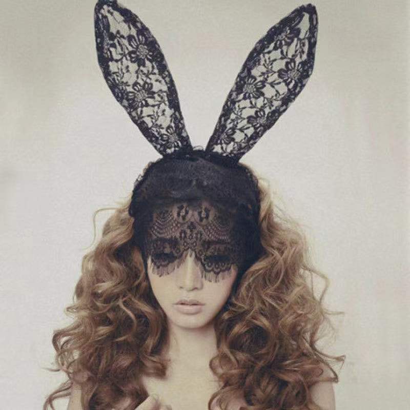 Sexy Lingerie Sexy Uniform Seduction Lace Veil Eye Mask Rabbit Ears Headband Versatile Accessories one size fits all