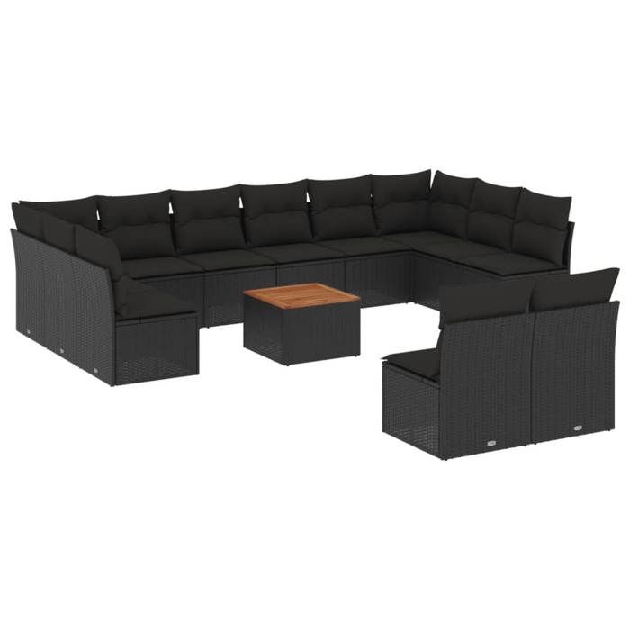 VidaXL Salon de Jardin avec Coussins 13 pcs, Canapés de Terrasse, Ensemble de Meubles de Patio, Mobilier d'Extérieur, Noir 3256223