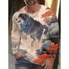 Spring and Autumn Round Neck Wolf Pattern 3D Ukiyoe Printed Top Fashionable Casual Long Sleeved Men's T-shirts