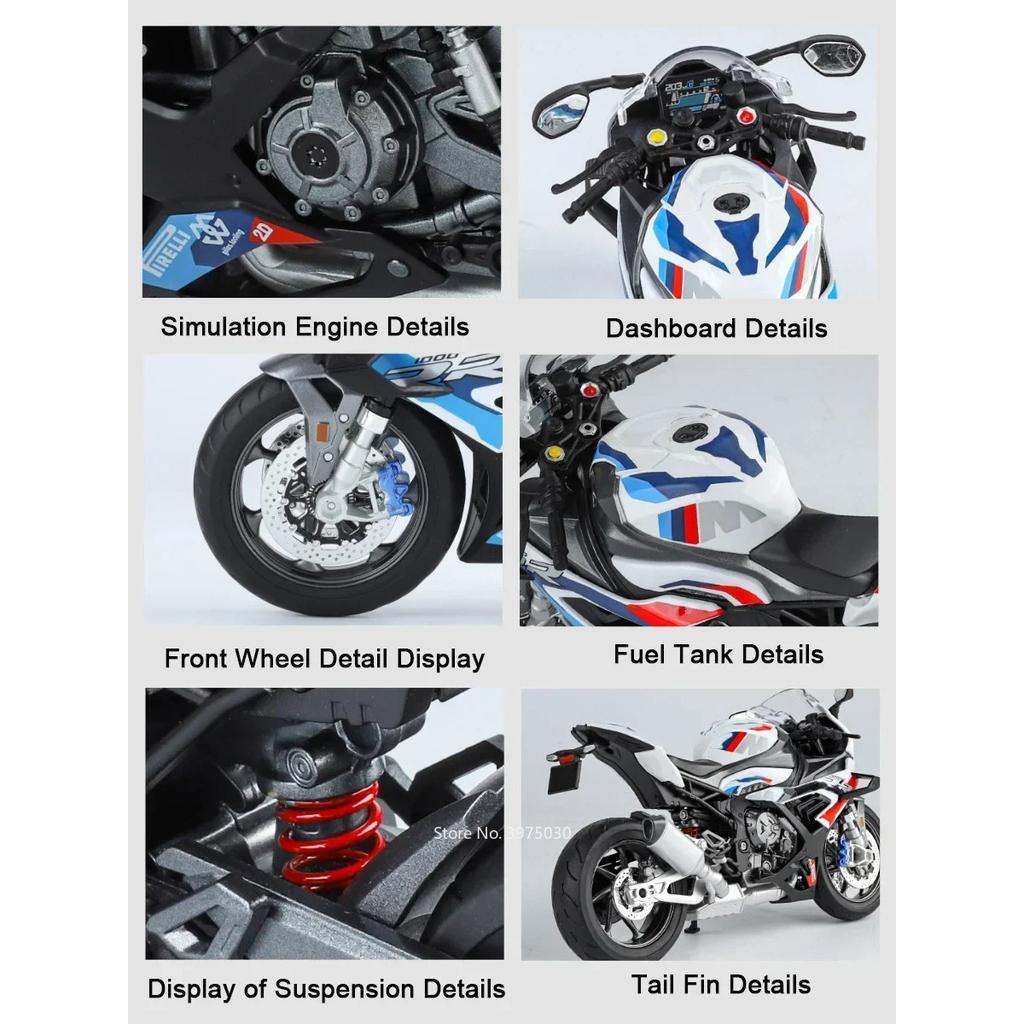 1/9 BMW RR1000 Motorcycles Alloy Diecast Toys Cars Models Miniature Motorcycle Toy Kids Festival Gifts Alloy Motorcycle Model