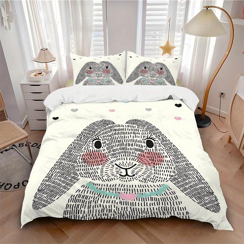 

3pcs Bunny Hearts print bedding quilt cover, soft and comfortable quilt cover suitable for bedroom and guest room178 135x200cm