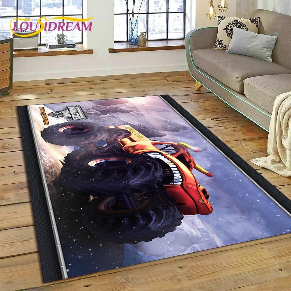 Tapete Cartoon Monster Truck Monster Jam para Sala de Estar Quarto Decoração de Casa, Tapete de Chão Antiderrapante Decoração para Sofá Capacho