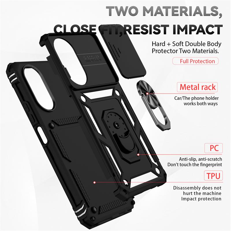 For Honer X7 Case Armor Car Magnetic Ring Holder Phone Cases For Honor X7 X 7 2022 CMA-LX2 6.74" Slide Camera Protect Back Cover