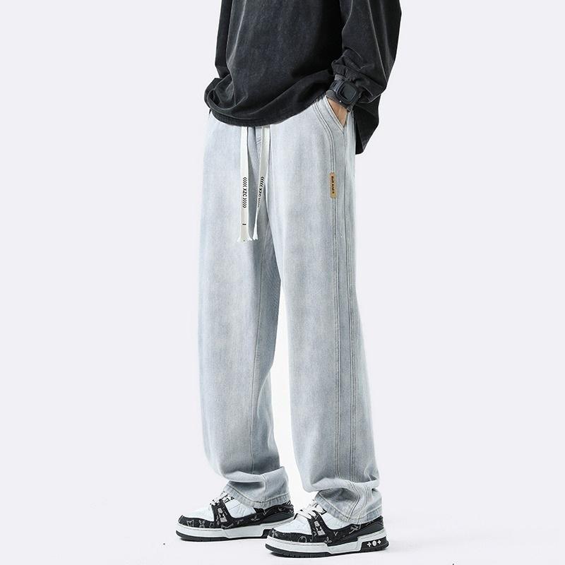 Retro straight jeans men's spring and summer thin loose casual wide-leg trousers American trendy brand boys high street pants
