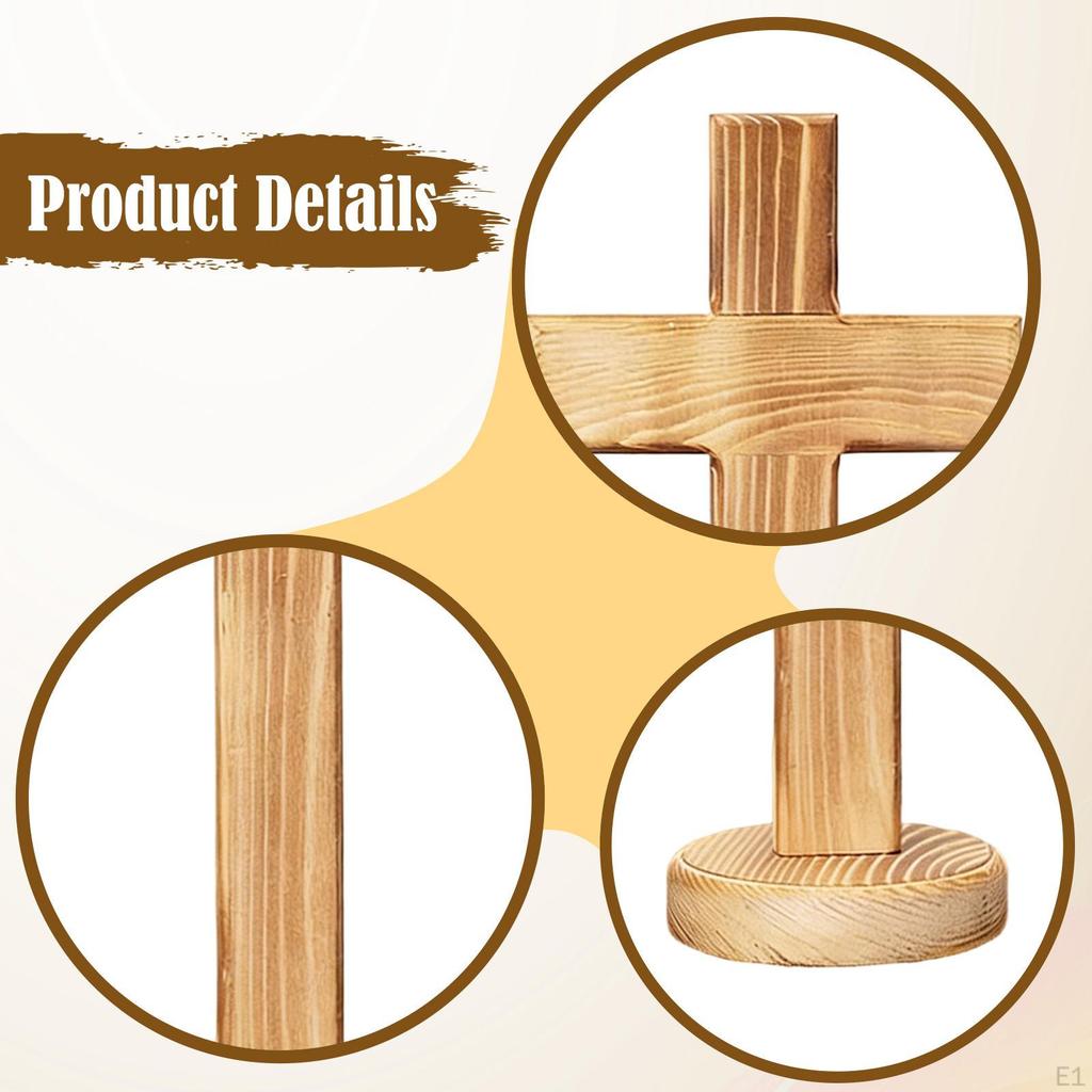 Wood Standing Cross Wooden Sculpture Decorative Christian Crucifix Statue Art Crafts Ornament for