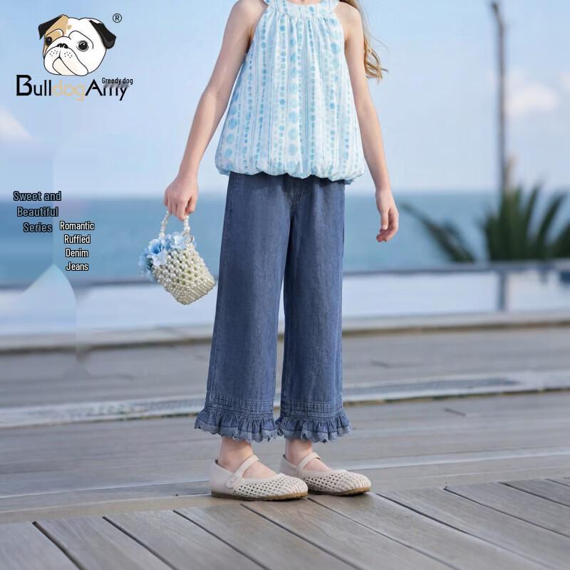 

CHAN ZUI GOU Girls Light Denim Lace Wide-Leg Pants 150 cm
