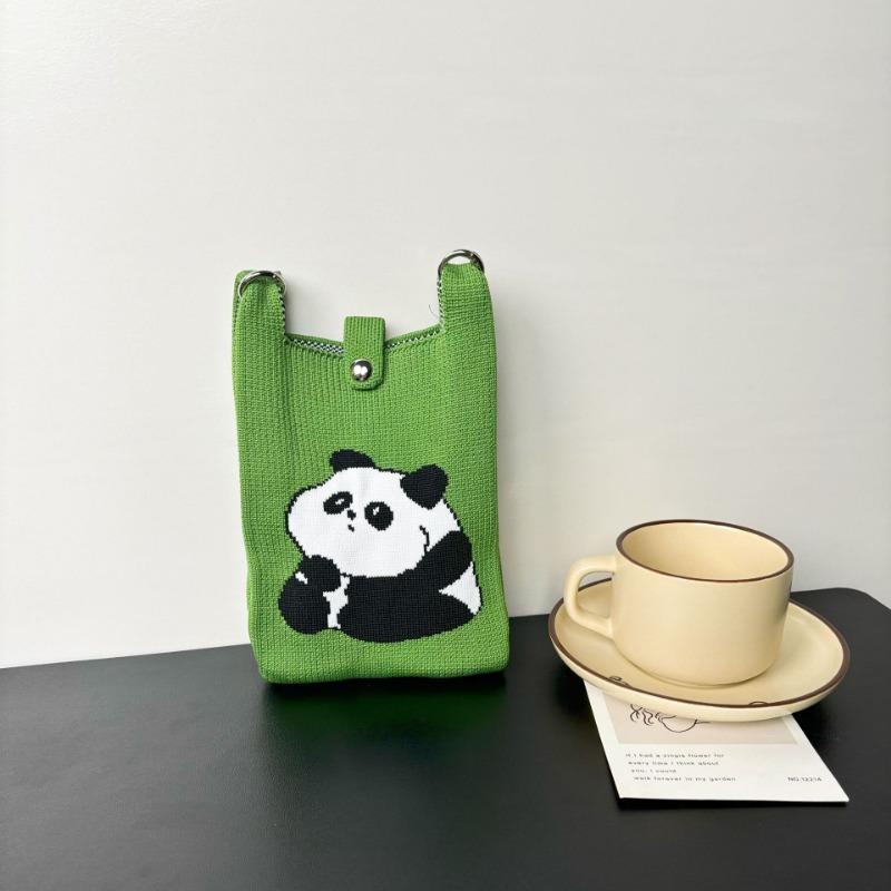 Panda Mobile Phone Bag Cute Knitted Bag High Sense Personality Versatile Dopamine Shoulder Messenger Bag Dopamine Wind