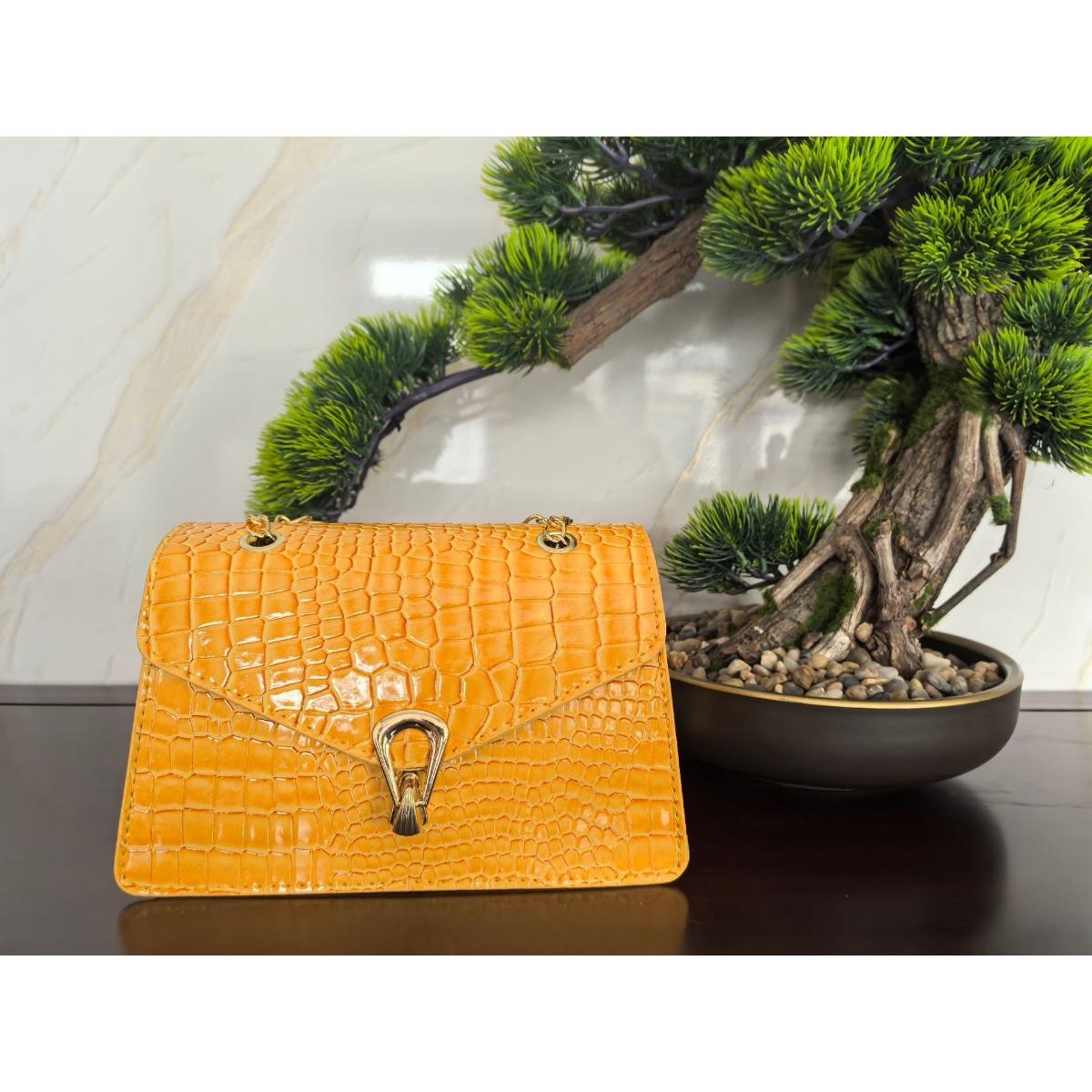 Damen Modische Rosarote Umhängetasche mit Schlangenmuster, Luxus-Handtasche, gefüttert mit Ketten-Handtasche gelb
