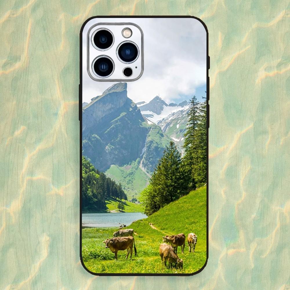 Mountains landscape Travel Phone Case For iPhone 16,15,14,13,12,11 Plus,Pro Max,XS,X,XR,SE,Mini,8,7,Soft Silicone Black Cover