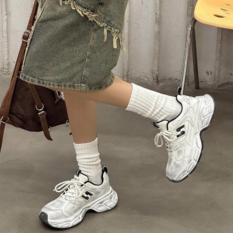 Old N-word dad shoes women's spring new leather comfortable thick sole heightening casual retro sports shoes