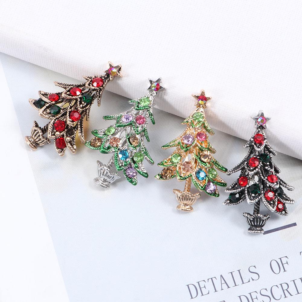 Retro Party Fashion Crystal Woman Gift Christmas Tree Lapel  Pins Brooches Jewelry