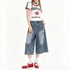Women's Cropped Jeans Embroidered Loose Straight Wide Leg Shorts Pants Summer Clothing Y2k