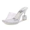 Fashion Sexy Transparent PVC Platform Wedges Women Slippers Sandals Fashion Square Heeled Ultra High heels Slides Mules Summer Shoes