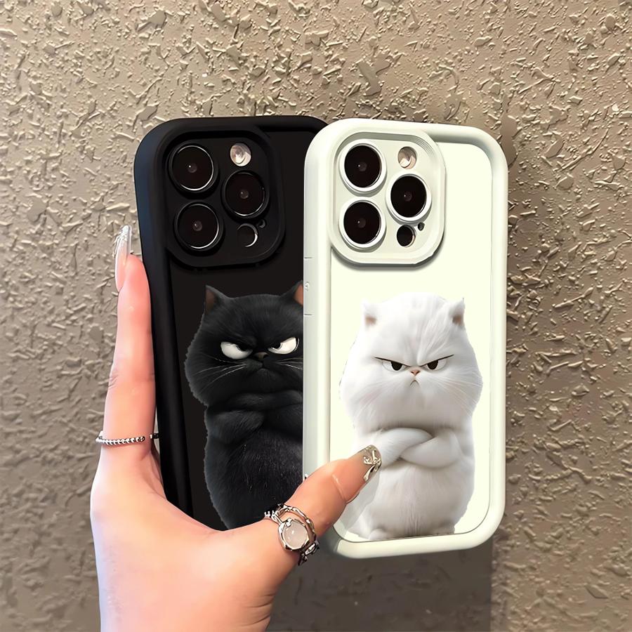 Cartoon Schwarze Weiße Katze Handyhülle Case für iPhone 17 Pro Max 14 12 Pro 16 15 Plus Air 11 13 17e