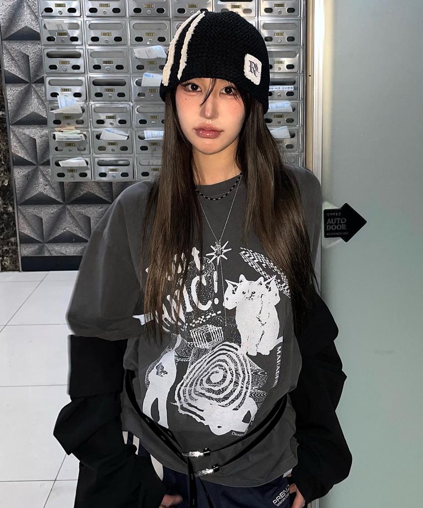 MAHAGRID Don’T Panic Pigment Tee Charcoal(Mg2Dmmt505A)