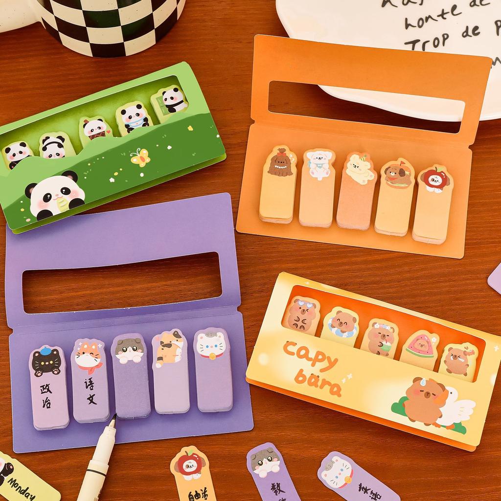 Cute Cartoon Animal Sticky Notes Set High-Aesthetic Reusable Stick Classification Labels Student Study Desk Stationery Thumb Not