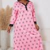 Spring Autumn Plus Size XL-5XL Pink Graphic Printed Long Sleeve Women Nightgown Sexy V Neck Oversized Sleepwear Female Nightwear Homwear Clothing