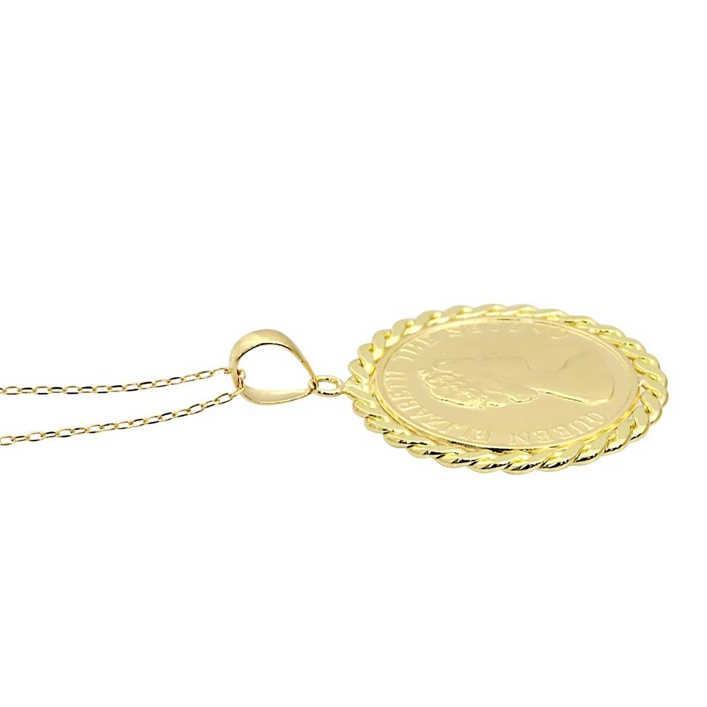 18 Karat Gold Halskette Gold K18 Elizabeth Münze Halskette mit Kette [Sears] sp56-0004