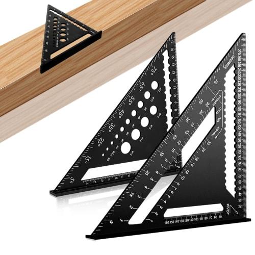 CMD Triangle Ruler for Woodworking, Circular Saw Ruler, Set of 2, 18*18cm x 30*30cm, Aluminum Alloy Measuring Tool, Multifunctional, 0-90 Degree, Accu