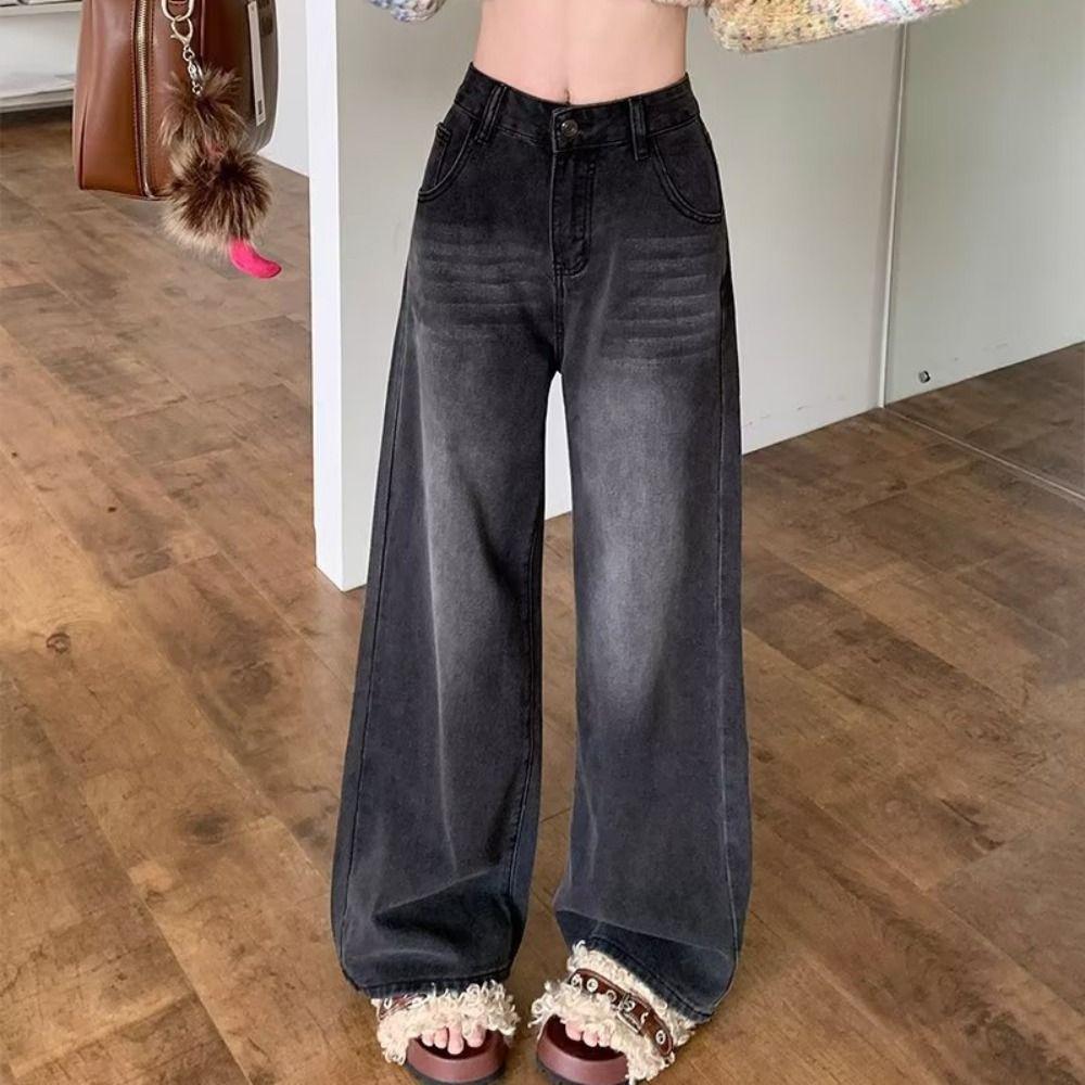 High Waist Y2K Jeans Loose Baggy Denim Pants Simple Cowboy Trousers Streetwear