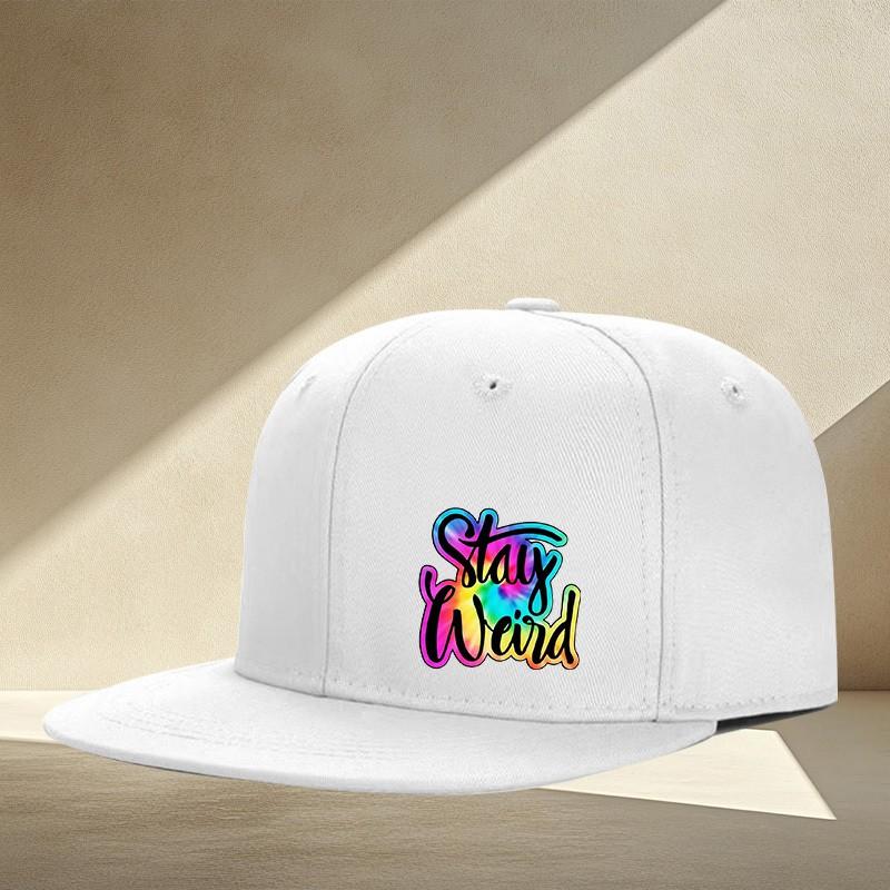 Stay Weird Tie Dye Graphic Snapback Cap Polyester Flat Brim Hip Hop Hat Casual Unisex Adult One Size