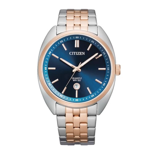 

CITIZEN Men s Quartz Analog Watch with Stainless Steel Combination Strap, Available in Silver, Pink Gold, and Navy, BI5096-53L