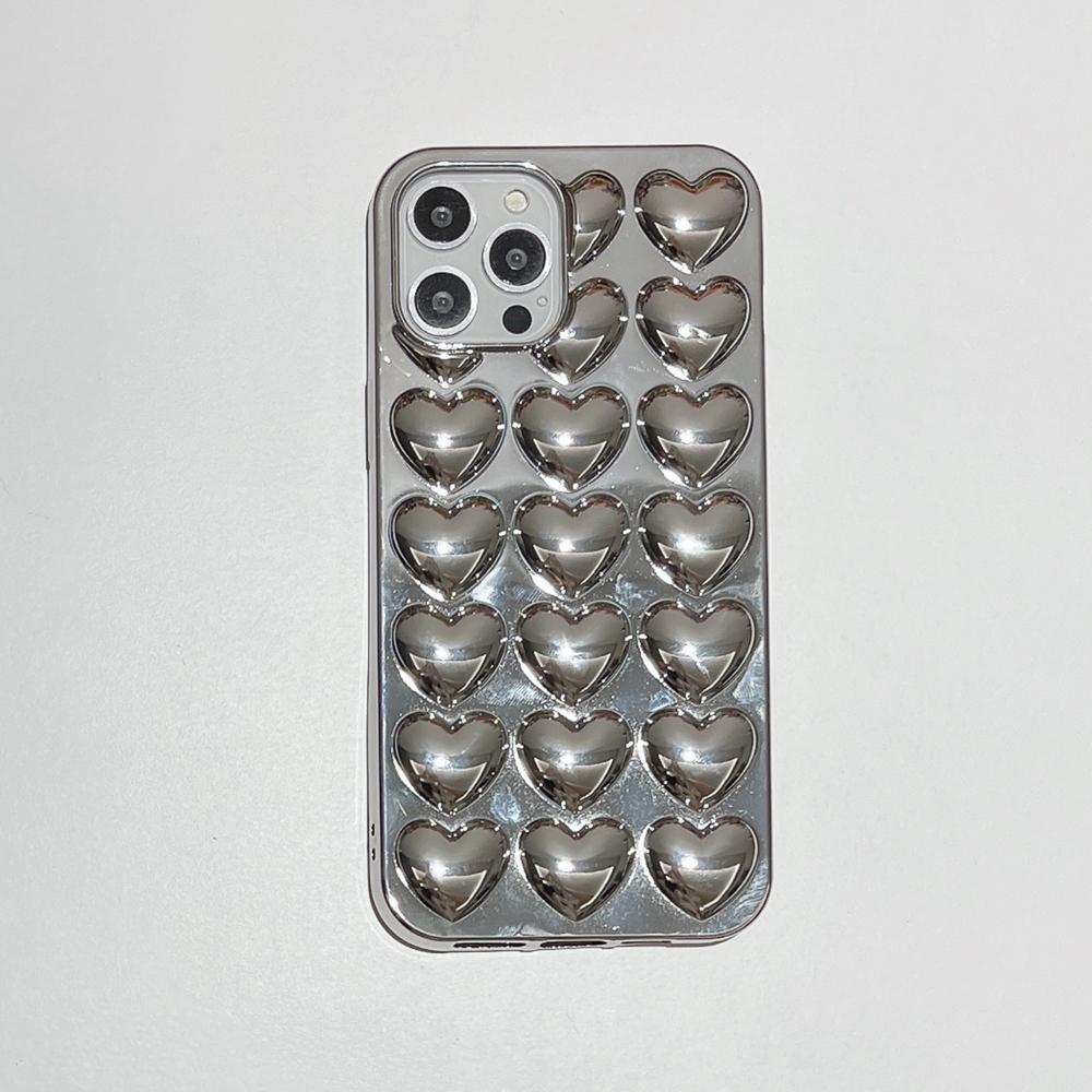 Luxusní pouzdro na telefon Plating Bright Silver 3d Love pro Iphone 14 13 12 Mini Xs 11 Pro Max Xr X 7 8 6 6s Plus Se 2020 Soft Cover