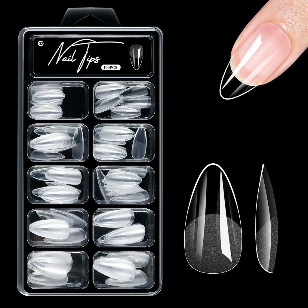 Alomd/Coffin/Square/Stiletto Fake Nail Tips Clear Acrylic False Nails 10Sizes Press On Nail for DIY Nail Extensions