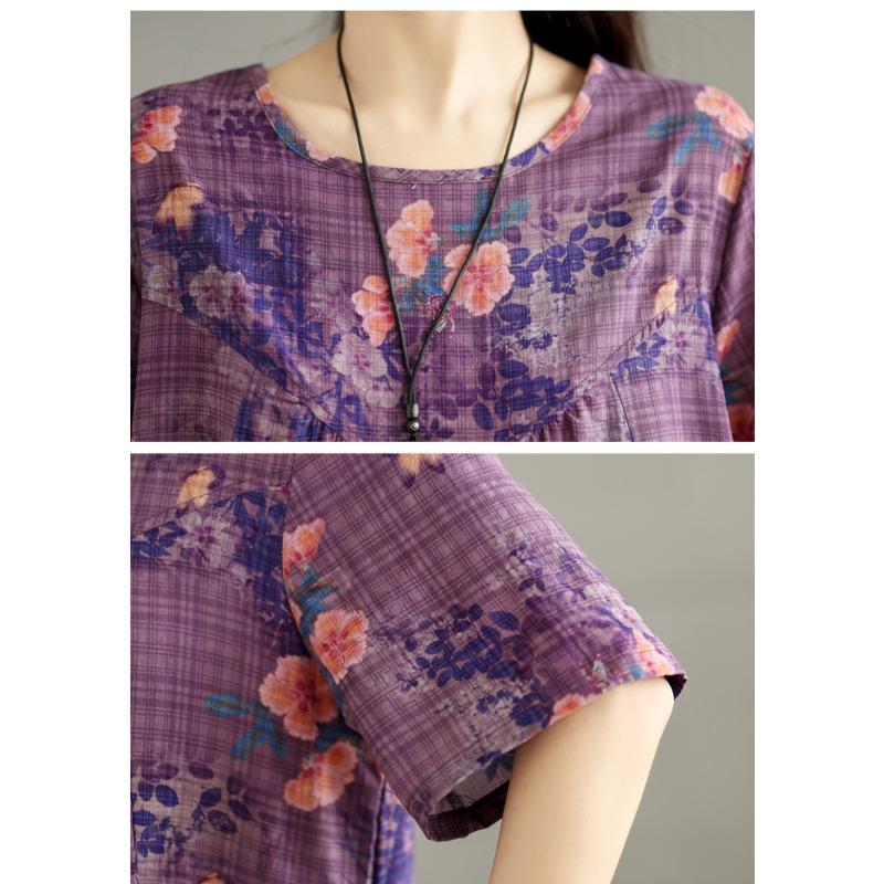 DIMANAF 2025 Women Summer Dress Plus Size Basic Vintage Printing Floral Casual Oversized Long Loose Dress