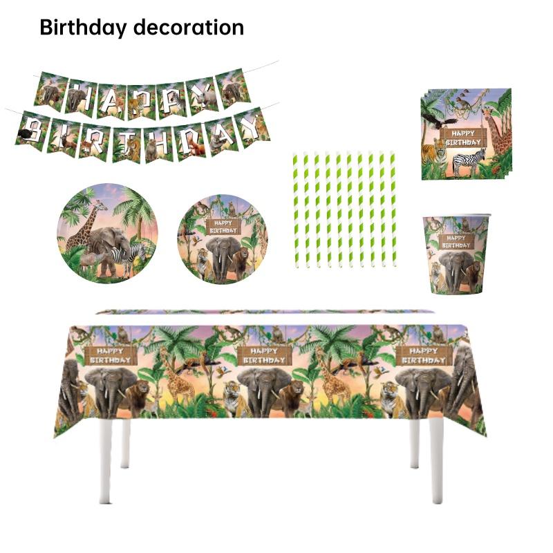 Jungle Animal Zoo Birthday Party Supplies For Boys Jungle Theme Decorations For Baby's First Birthday Tableware And Tablecloth