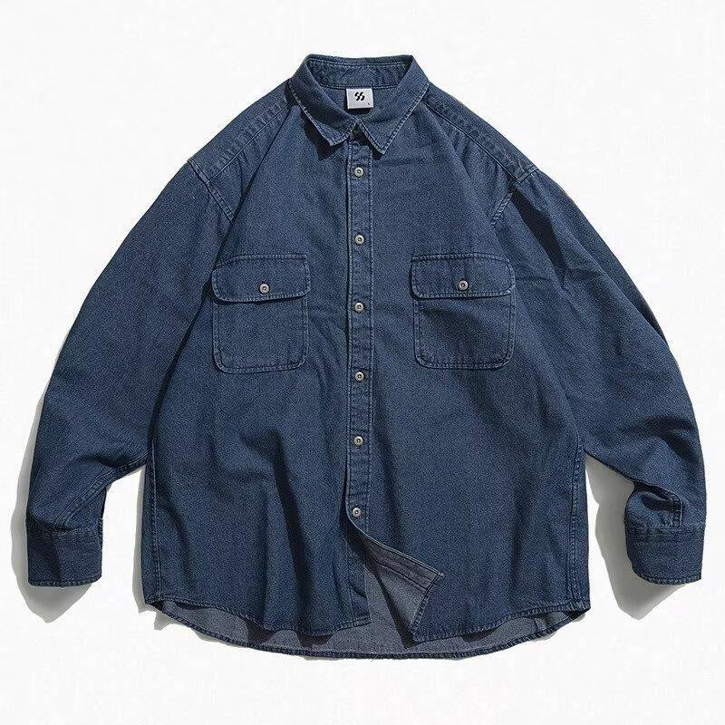 

2024 Весна и осень PU красивое пальто мужское Ins High Street модный бренд Гонконгский стиль японский стиль Харадзюку корейский стиль модная свободная куртка 2XL синий