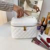 Stylish Quilted PU Makeup Bag Portable Cosmetic Organizer Travel Toiletry Pouch Black