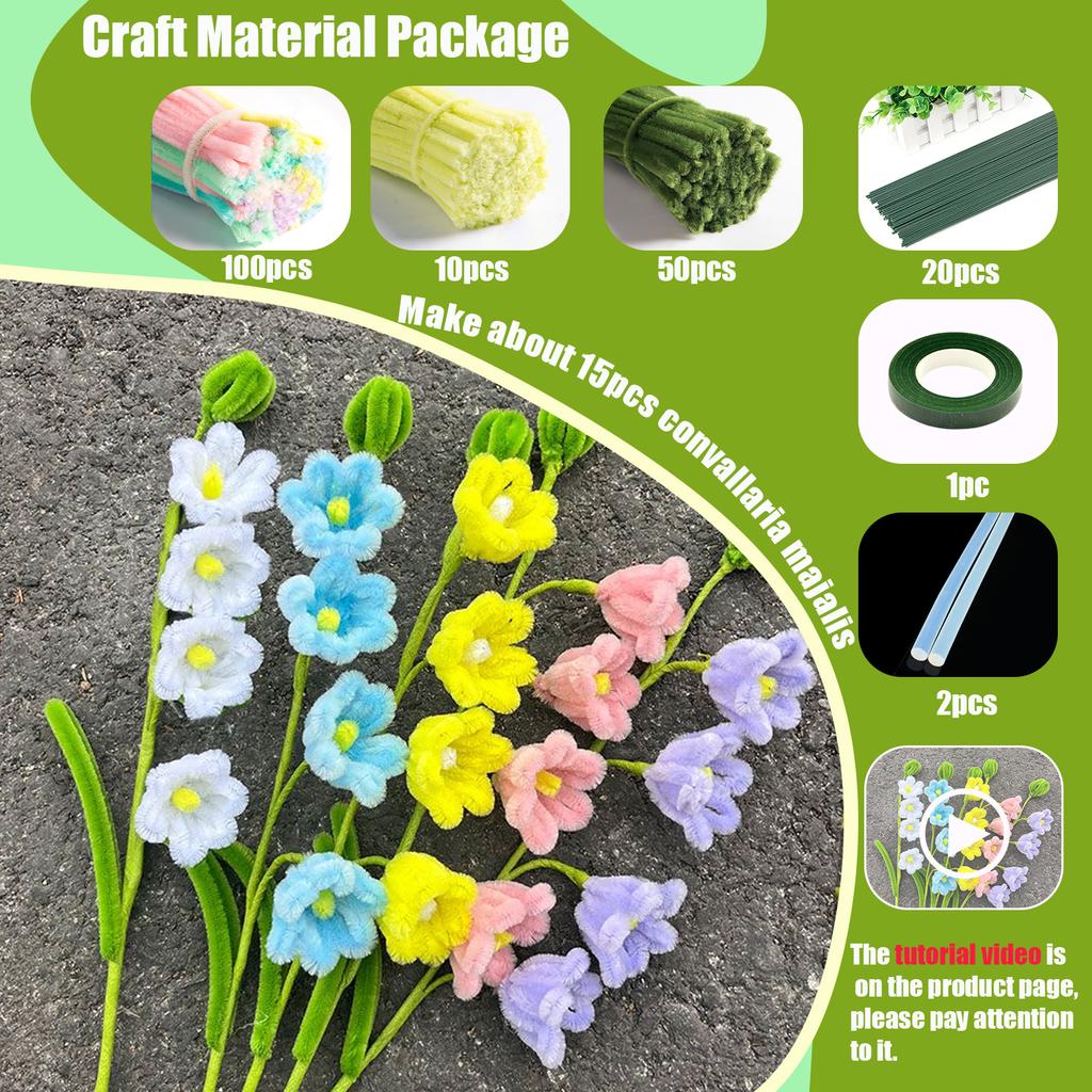 Craft Pipe Cleaners Flower Set,Chenille Stem Kit for Craft Lily of Bell Bouquet Making,DIY Craft Projects and Holiday Decoration