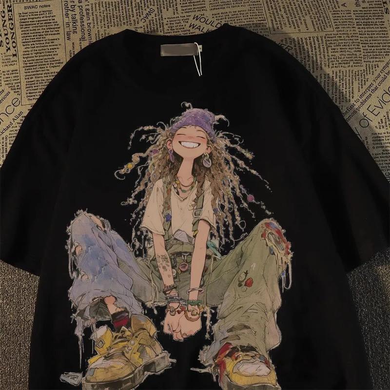 Reine Baumwolle Amerikanischer Charakterdruck Kurzärmeliges Sommer Neues T-Shirt Design Lässiges Lockeres Oberteil