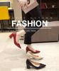 Pointed High Heels 2024 New Fashion  Chunky Heel Shallow Women Shoes Temperament Versatile Work Shoes Red Wedding Shoes pumps