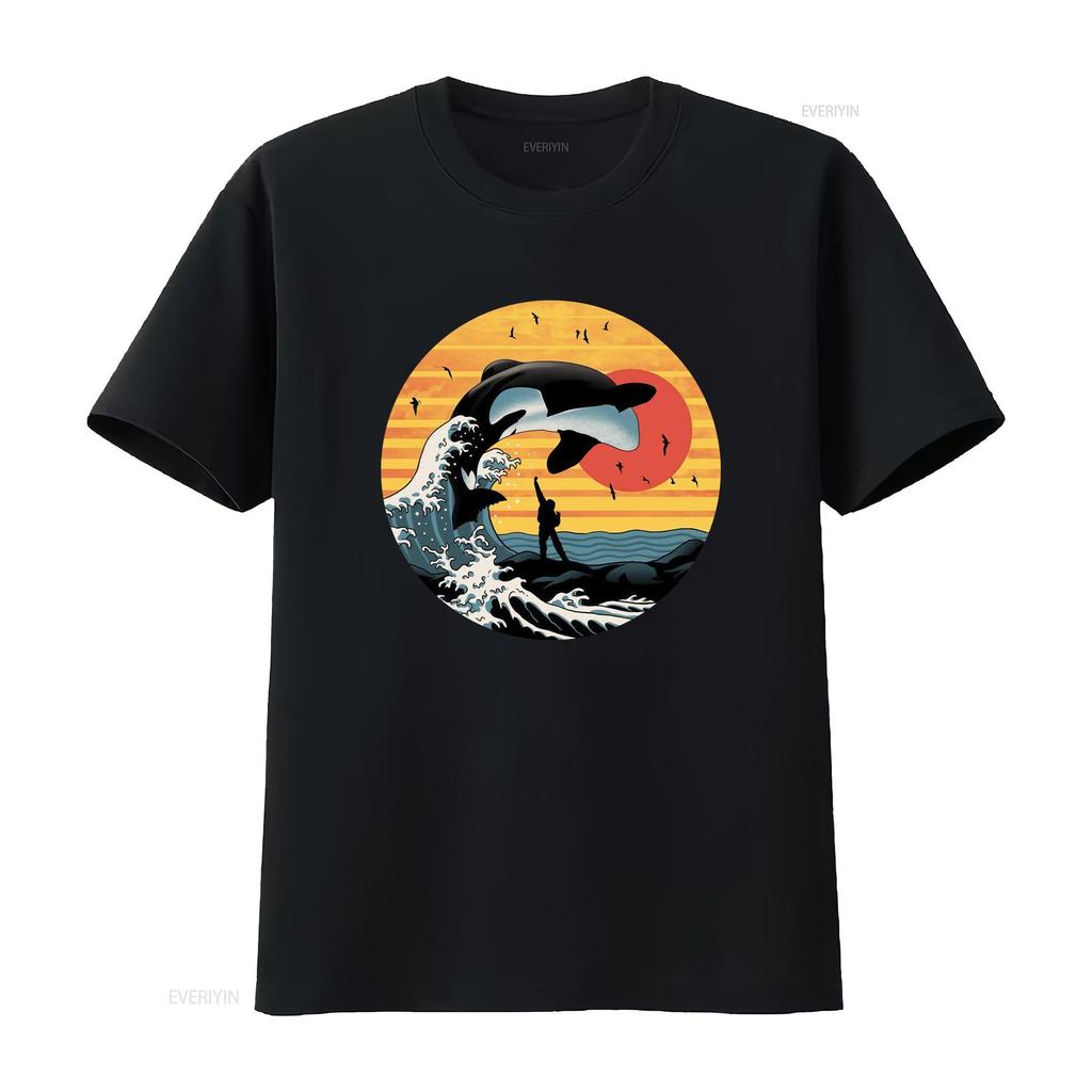 Vintage Free Willy Movie T Shirt Japanese Kanagawa Surf Orca Whale Retro 80s90s Inspired Casual Save Animal Rights Design