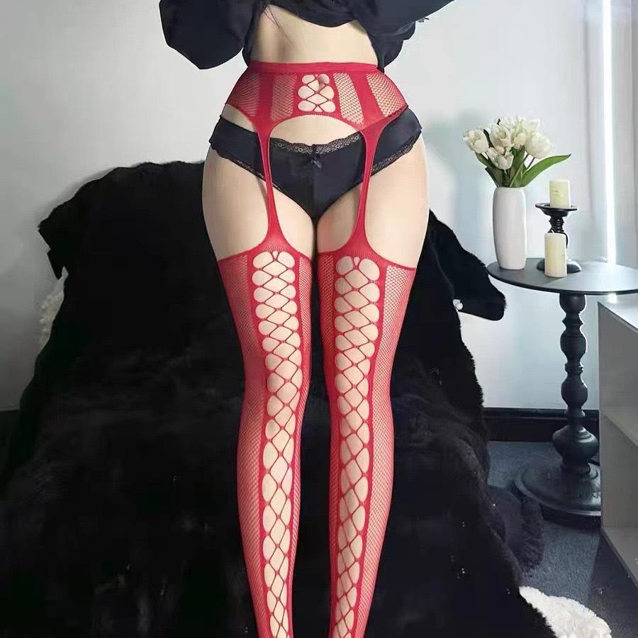 Lingerie sexy en résille noire: Bas porte-jarretelles ouverts pour la génération Y