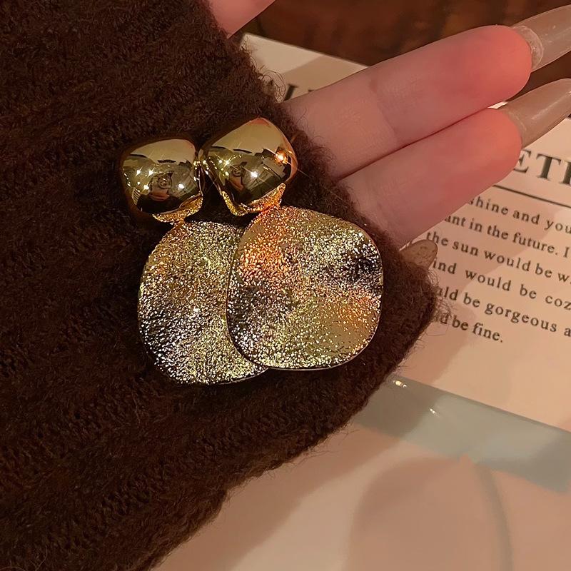 Silver Needle European and American Exaggerated Frosted Folded Disc Earrings Earrings Commuter Versatile Earrings Women