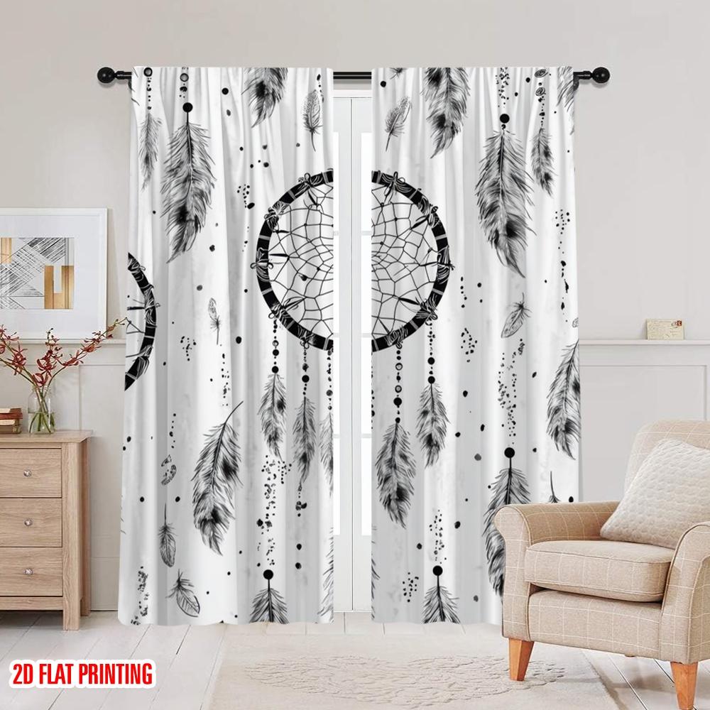 2pcs,2D Plane Printing Light Filtering Curtains Dreamcatcher Art Durable 100% Polyester Fabric (without Rod) Decorations Outdoor