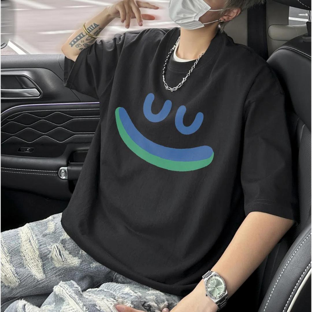 

Великі Повсякденні Чоловічі Футболки Корейський Одяг Kpop Щільна Бавовна Топи Футболки Для Чоловіка Принт Смайлика Унісекс Хараджуку Вуличний Одяг XL