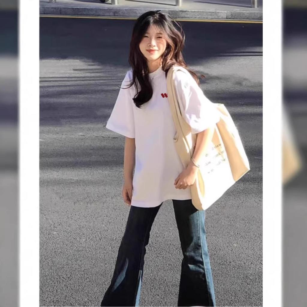 American retro white short-sleeved t-shirt women's summer new loose large size fat mm design sense niche half-sleeved top