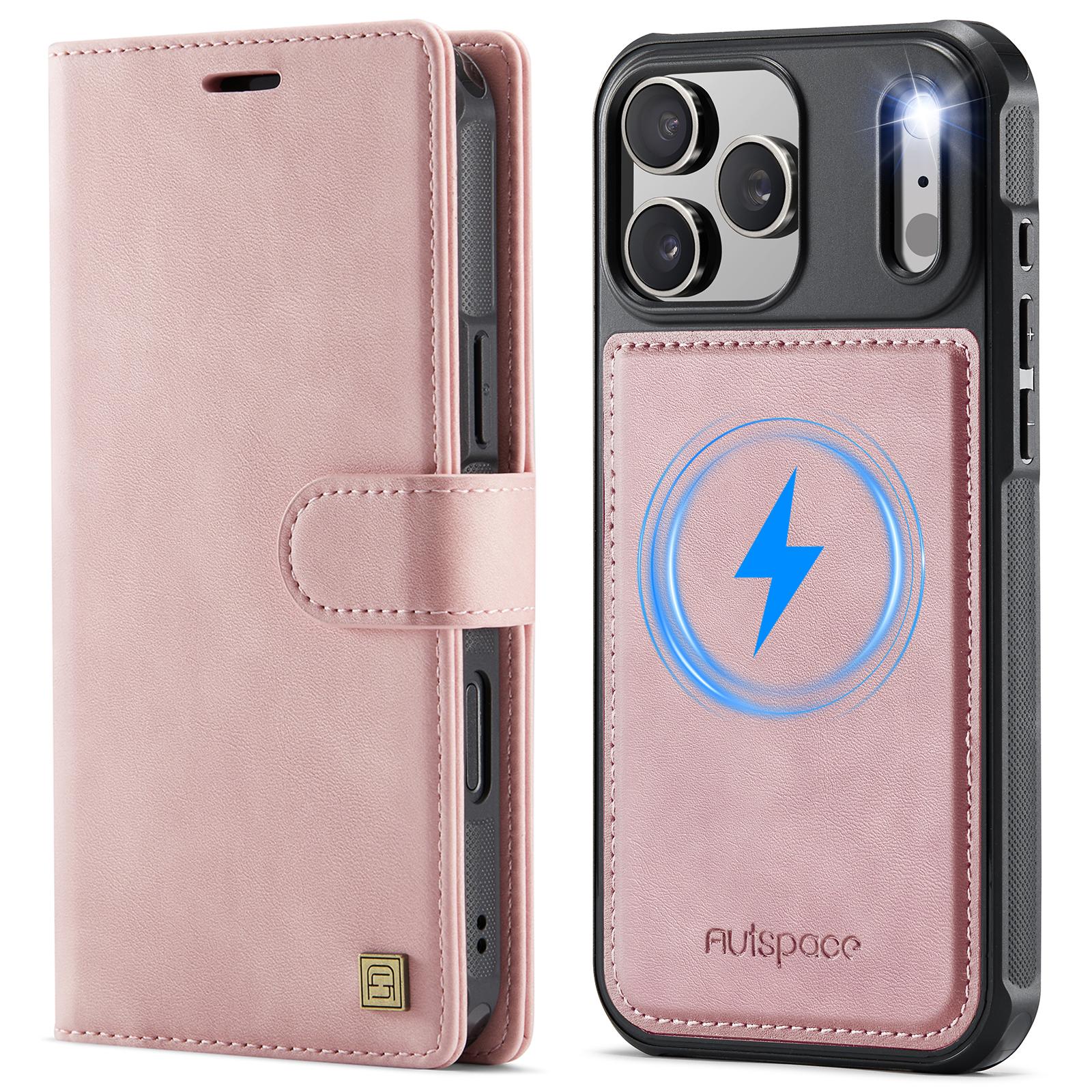 

2 in 1 Detachable Magnetic Cards Solt Leather Wallet Case For iPhone 17 Pro Max 16 Plus 15 14 13 12 For Magsafe Pocket Bag Cover iPhone 15 Pro Max рожевий