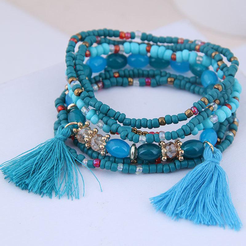 1set/pack European And American Fashion National Style Bohemian Style Handmade Wood Bead Combination Multi-Layer Bracelet