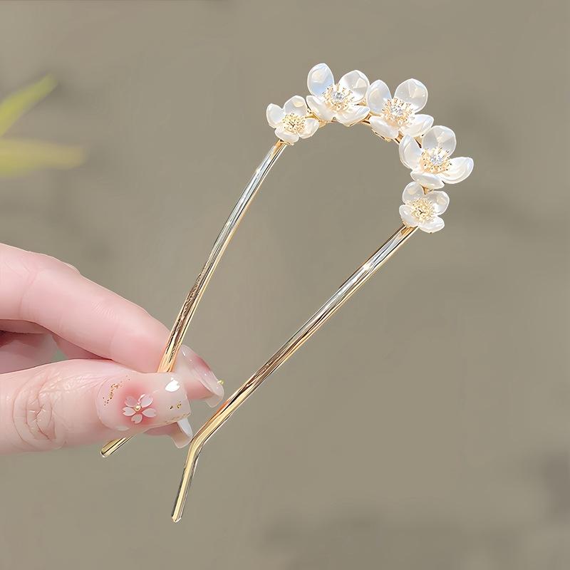 Antique Butterfly Flower Bamboo U-shaped Hairpin Super Fairy Retro Pearl Fringed Hairpin Hanfu Ancient Hairpin Accessories