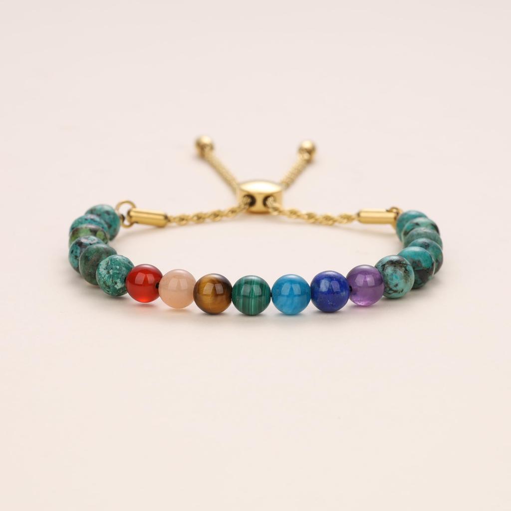 African Turquoise Chakra Prayer Beads Power Stone Bracelet for Women [KOAI] Seven-Color