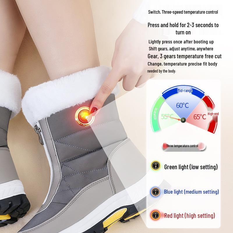 Rechargeable Electric Heated Wool Snow Boots for Women - Warm Cotton Shoes with Heating Insoles.