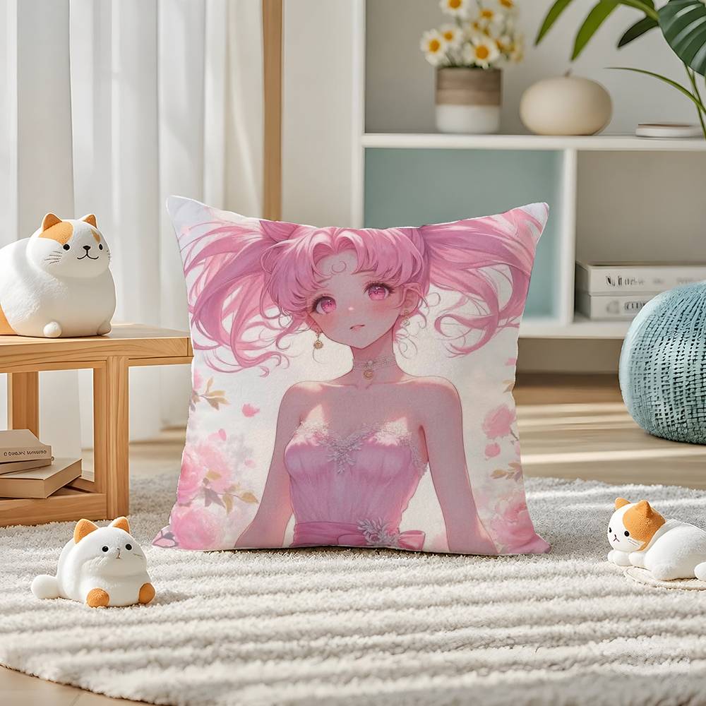 Sailor Moon Sailor Saturn Anime Plush Pillow Cover Soft Short Plush Cushion Cover For Sofa Bedroom Home Decor Gift Decoration