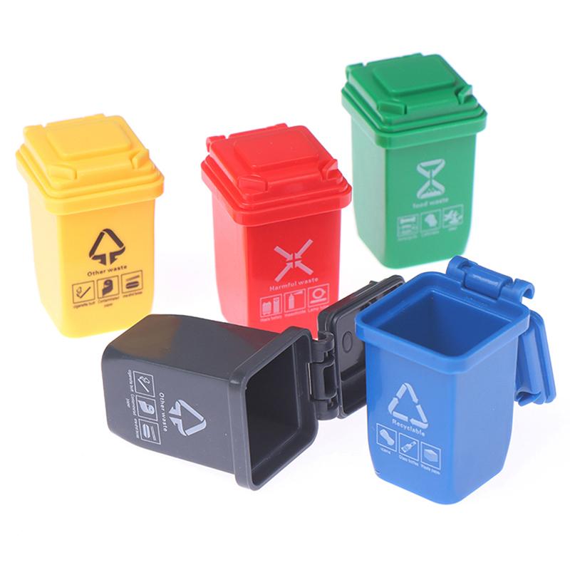 Simulation 1:12 Dollhouse Mini Trash Can Toy Garbage Truck Cans Curbside Vehicle Bin Toys Kid Simulation Furniture Toy Gift