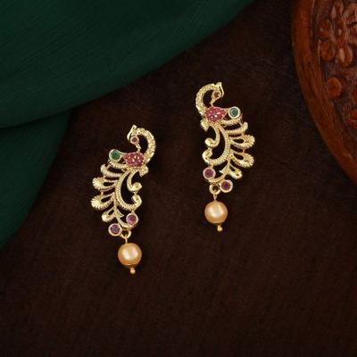 Designer Women's Earrings with Gold Plated Cubic Zirconia Flair Peacock